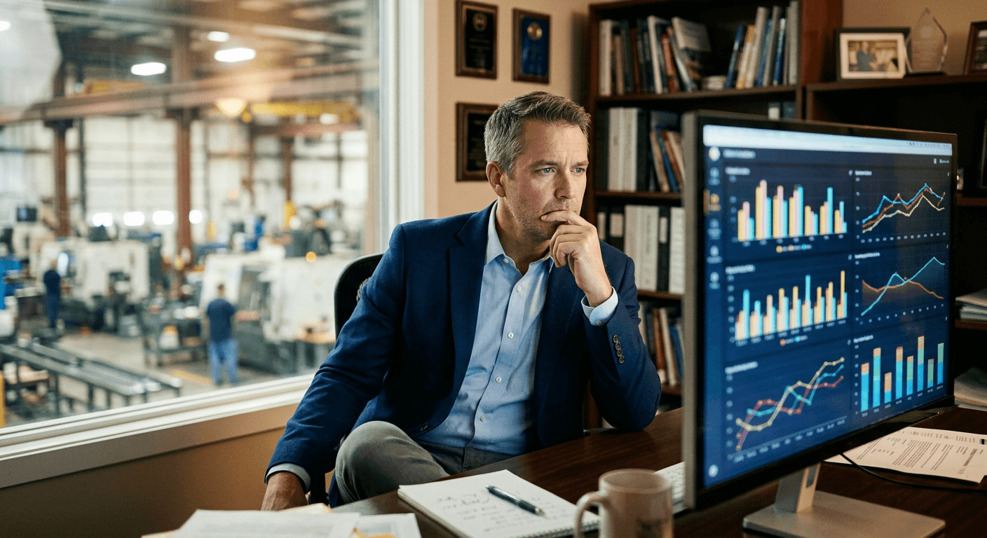 Director reviewing data on a screen