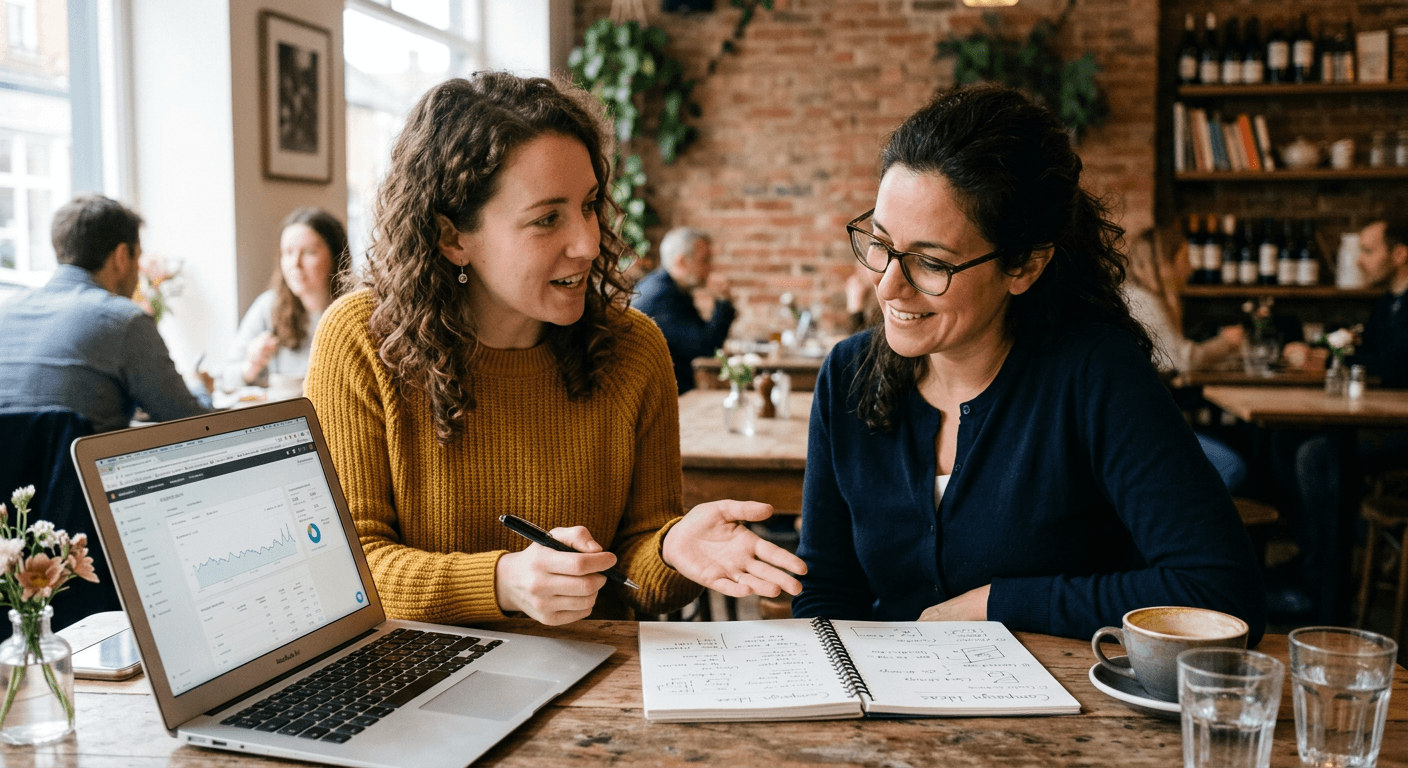 An advisor and a business owner reviewing notes together.