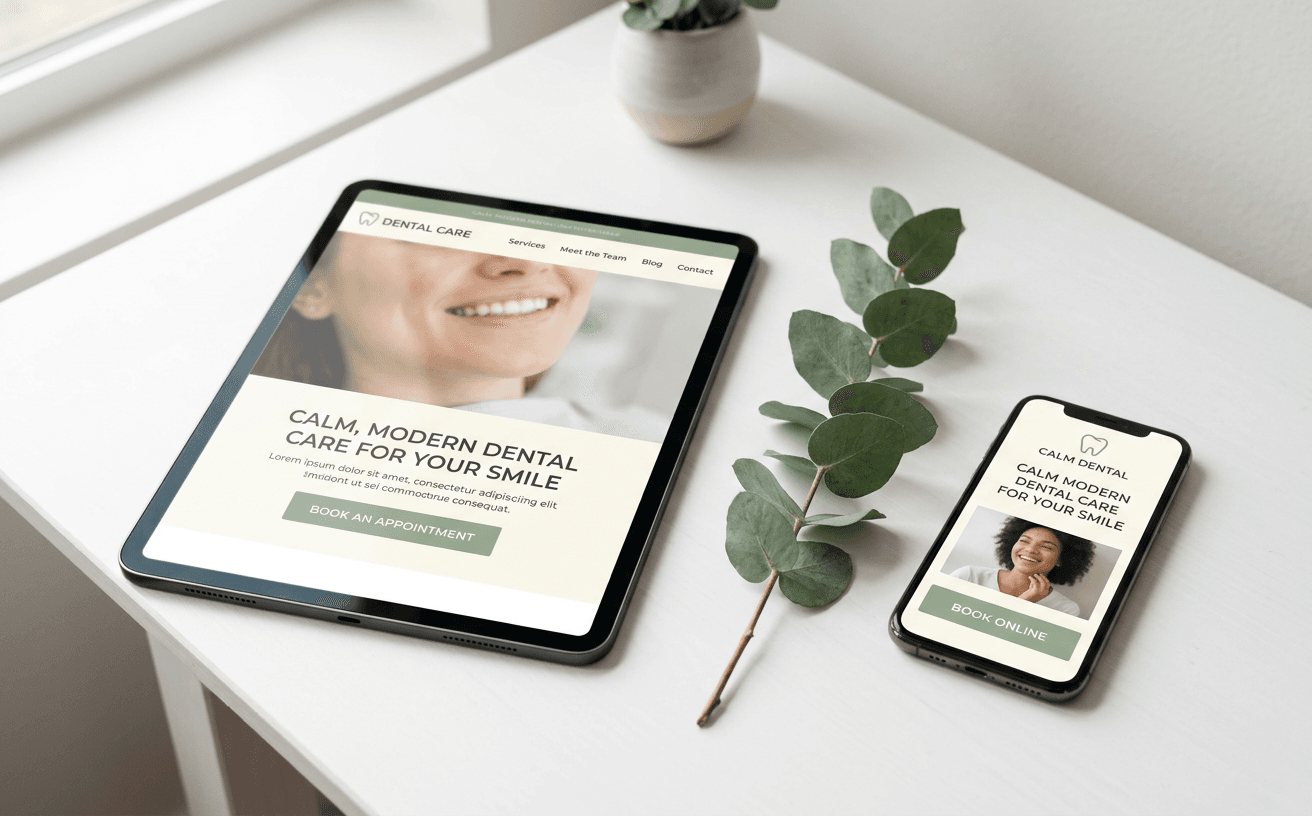 Illustration of a website on a tablet and a phone.