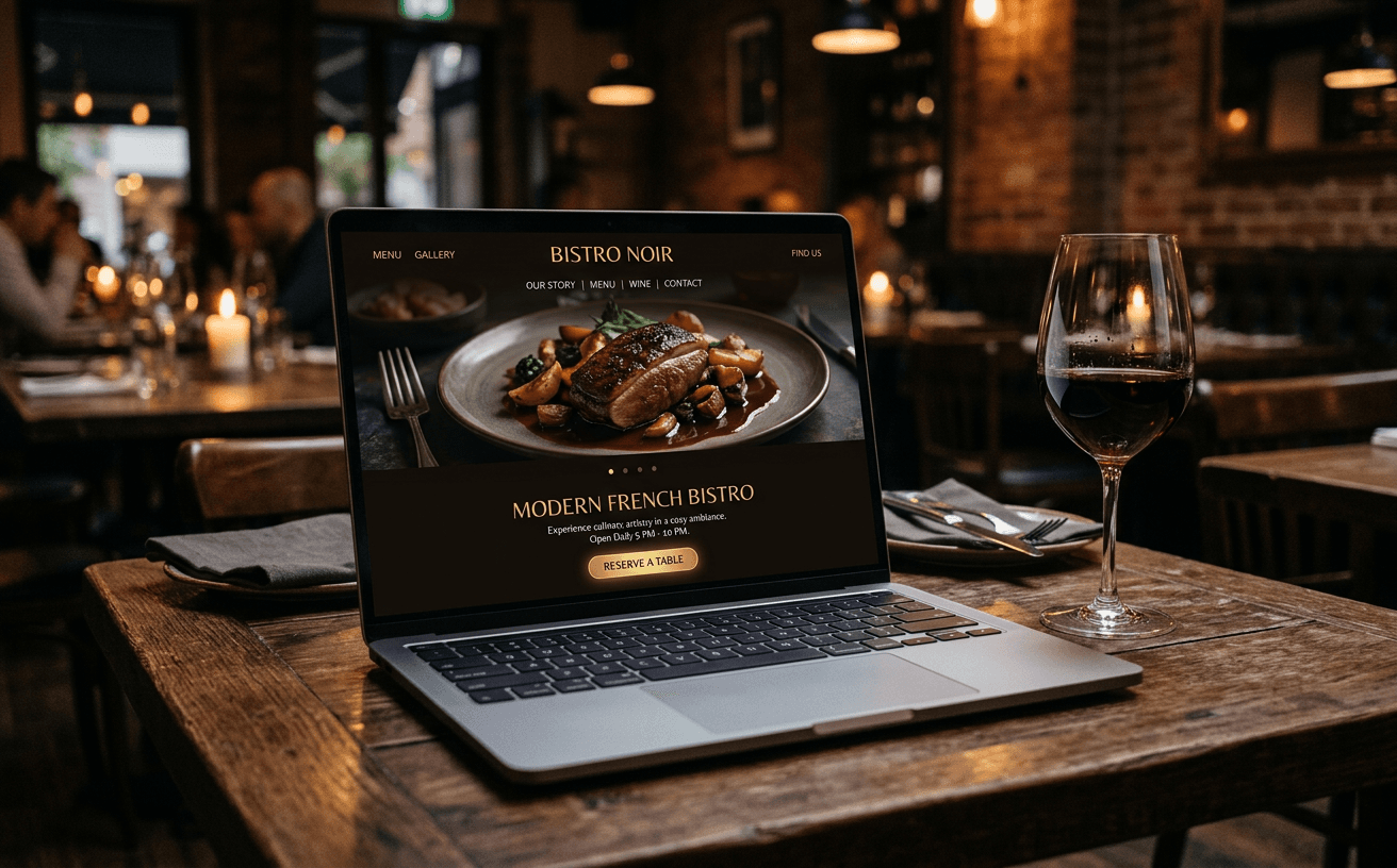 Illustration of a business website on a laptop.